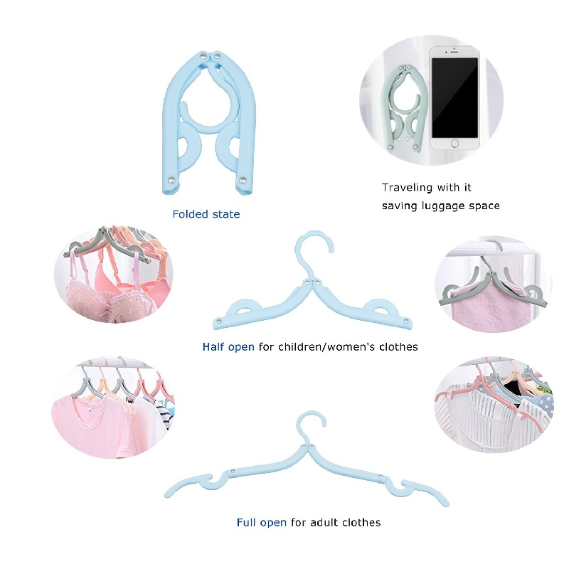8pcs Foldable Travel Hangers Colorful Portable Clothes Drying Rack