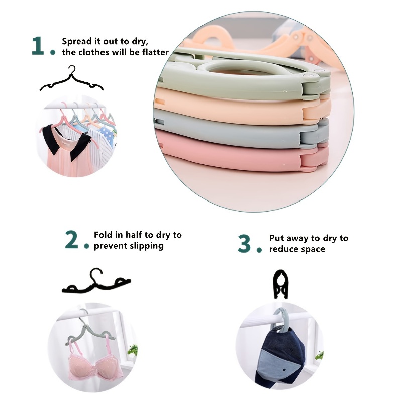 8pcs Foldable Travel Hangers Colorful Portable Clothes Drying Rack