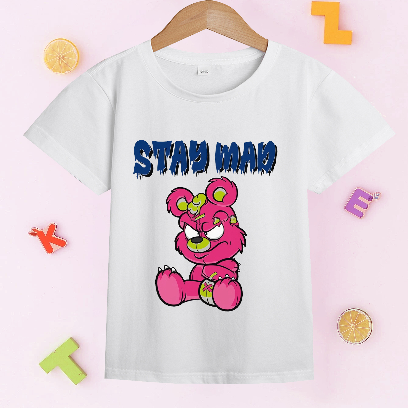 

Stylish Stay Mad Bear Print Boys Creative T-shirt, Casual Lightweight Comfy Short Sleeve Tee Tops, Kids Clothings For Summer