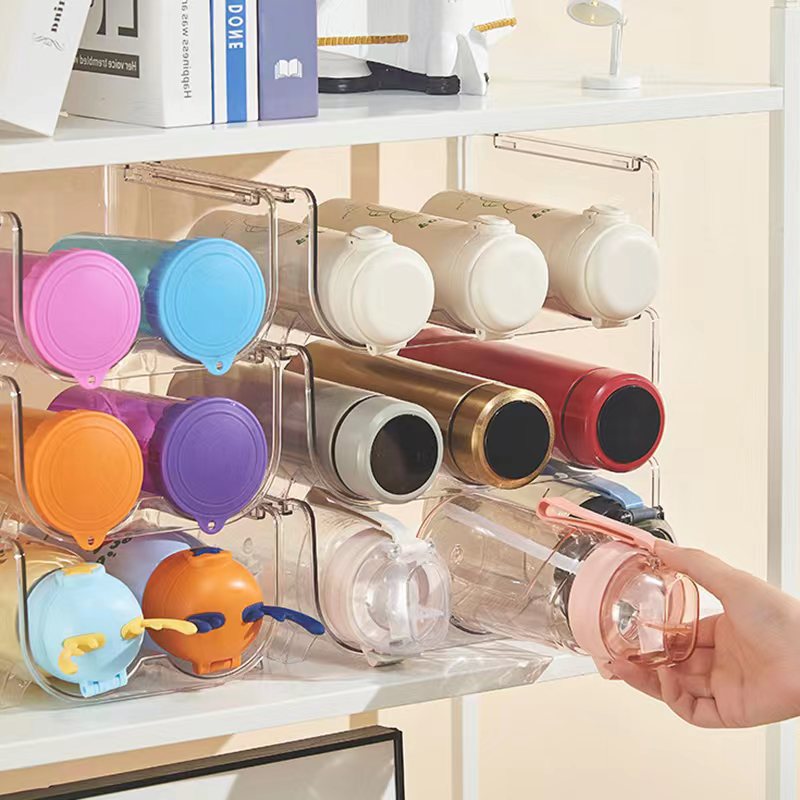 3 Tier Stackable Water Bottle Organizer for Cabinet - 9 Bottle Holder Rack  for Tumblers, Cups, Wine Bottles - Home Storage, Kitchen Organization Shelf  for Countertop, Cupboard