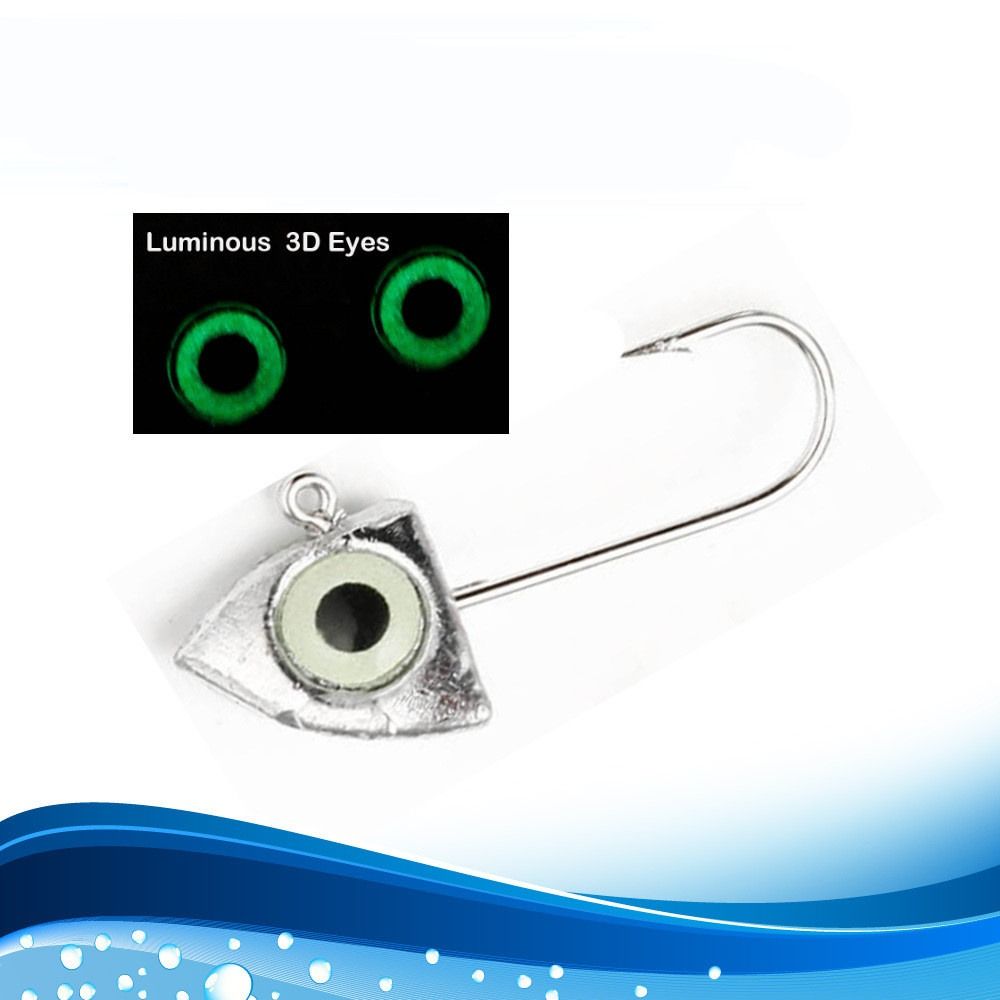 5pcs Big Eyes 3D Eye Fishing Hooks Luminous Jig Head Hook Soft Lure Jig  Head Fishing Hooks For Fishing Tackle