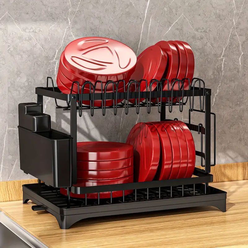 2 tier Rustproof Dish Drying Rack With Drainboard Wine Glass - Temu