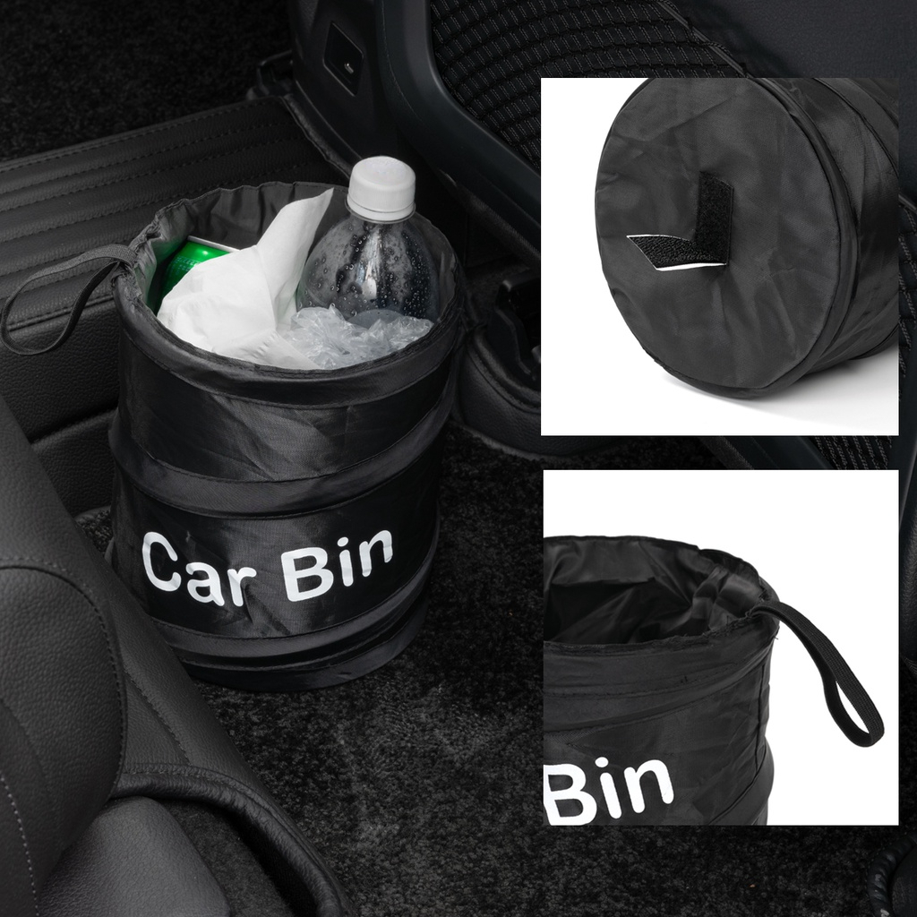 Collapsible Black Car Trash Can Pack Trash Bag Rubbish Waste