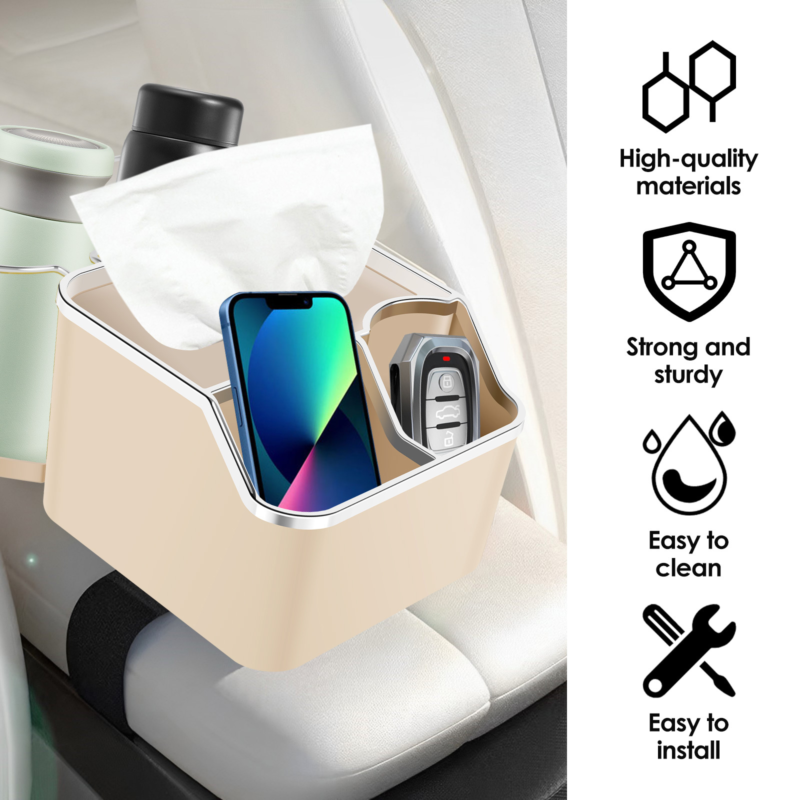 Car Armrest Storage Box Safe Auto Armrest Tissue Holder 2 - Temu