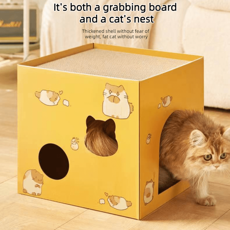 Cat House Cartoon Cat Print Cat Scratcher Cardboard House Temu Australia