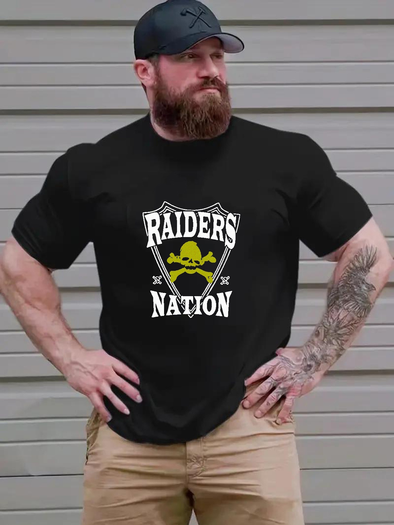 Mens Raiders Nation Skull Graphic Print T Shirt Summer Fashion Short Sleeve  Tees Oversized Top Plus Size - Men's Big & Tall - Temu United Arab Emirates