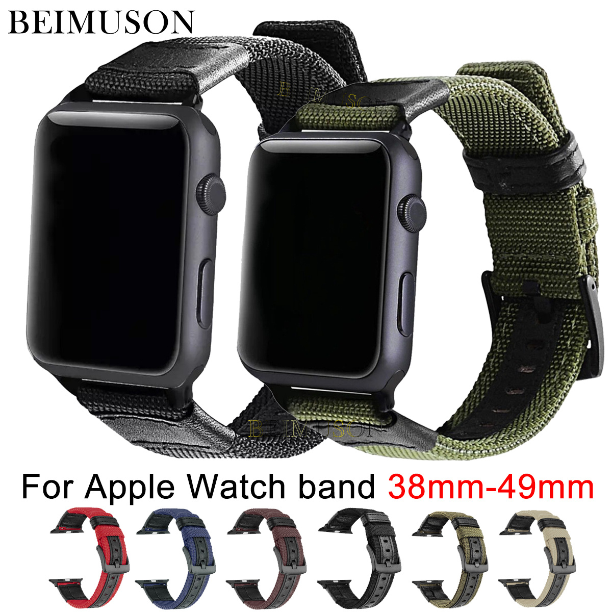 Military Nylon Watch Band For Apple Watch Ultra 38-49mm iWatch Series 9 8 7  6 5