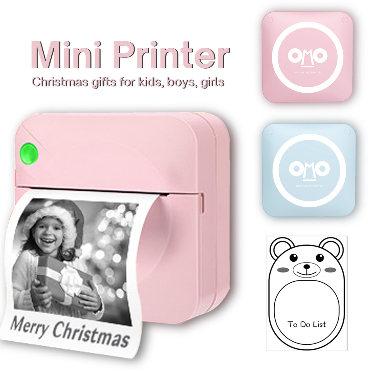 mini photo printer portable wireless bt thermal photo for ios android mobile phone inkless printing gift study notes label receipt details 0