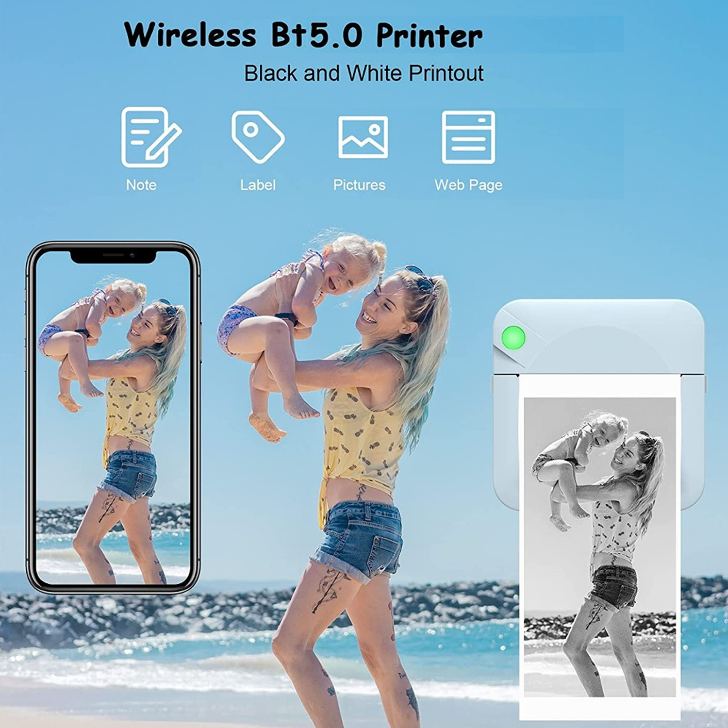 mini photo printer portable wireless bt thermal photo for ios android mobile phone inkless printing gift study notes label receipt details 6