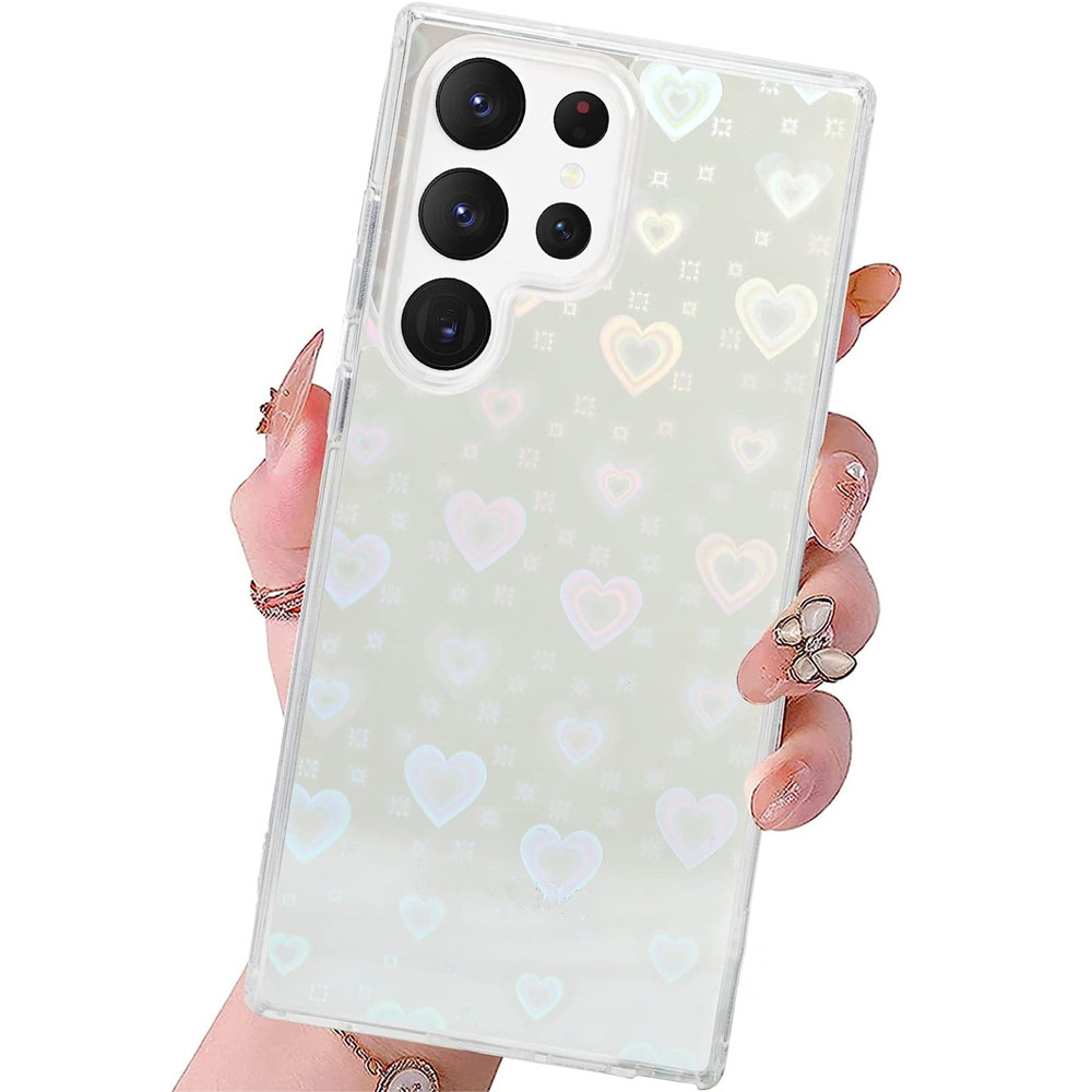 Luxurious Holographic Laser Love Heart Clear Case Samsung Temu