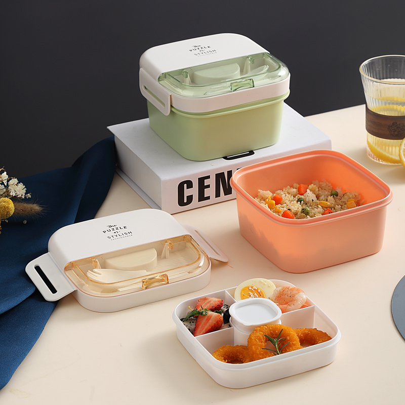 Leak-proof Box Salad Container - 3 Compartments, Dressing Container,  Microwave-safe