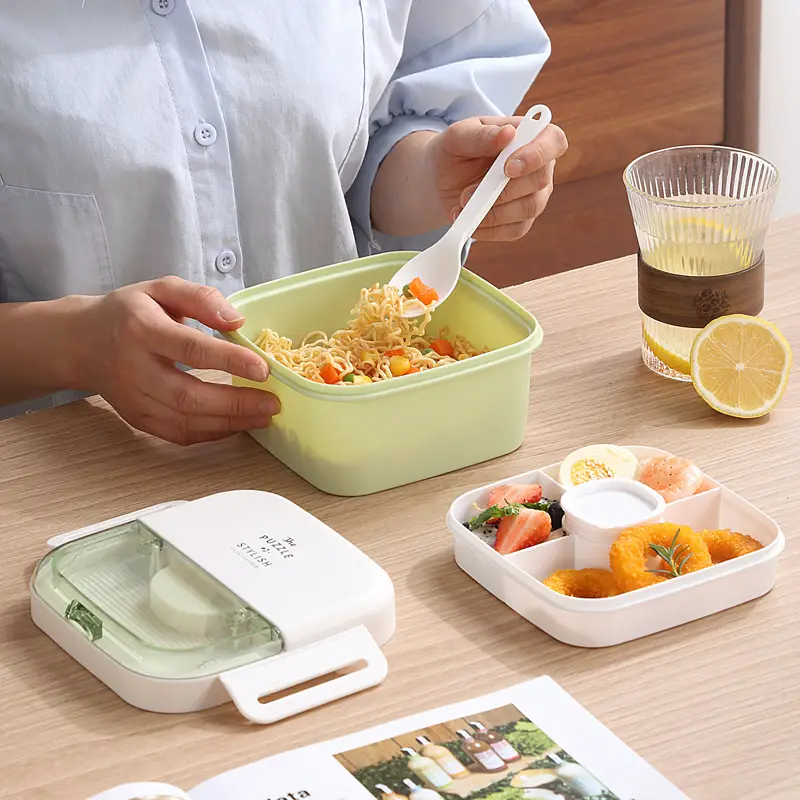 Salad Lunch Container,, Salad Bowls With 3 Compartments Tray, Leak