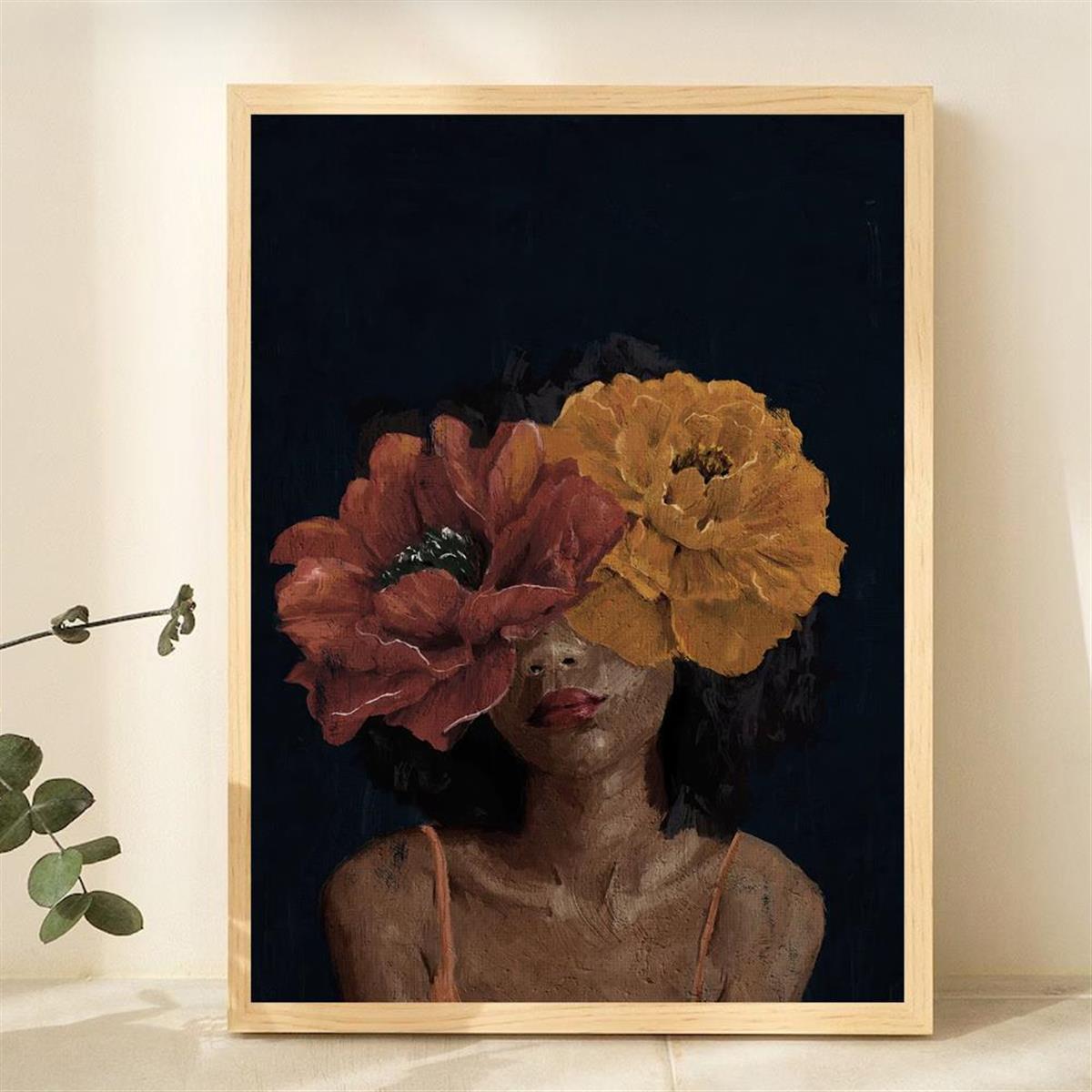 Flower Head Woman Art Print  Woman With Plants on Head Poster