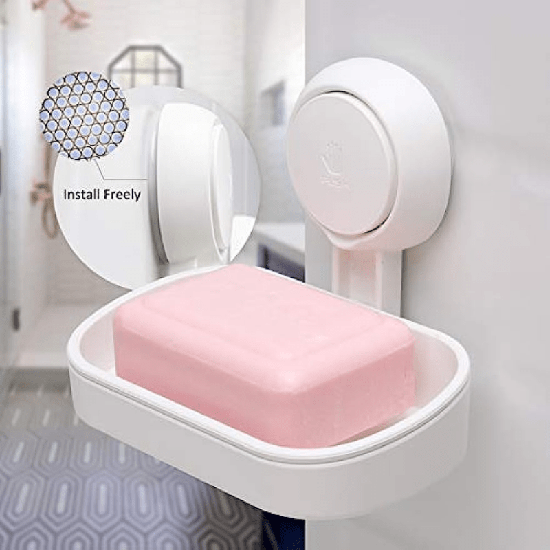 2 Soap Dish Suction Wall Holder Bathroom Shower Cup Sponge Dish