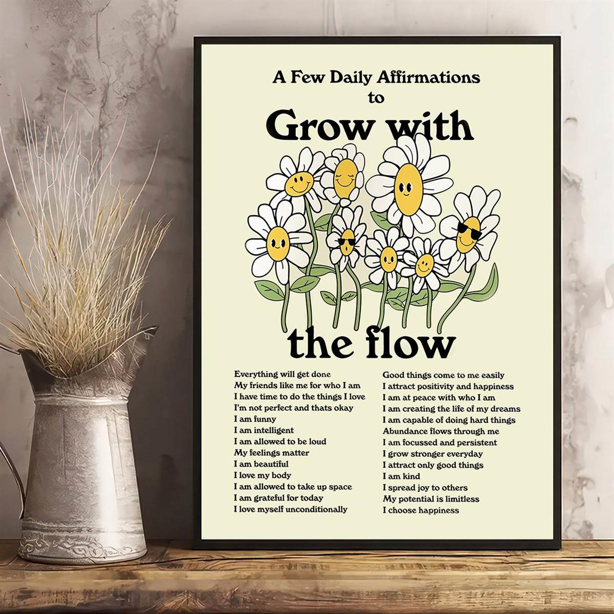 16x24 - Vintage Green Inspirational Quotes Daily Self-love Affirmation  Posters Unframed for Room Aesthetic Cute Sunflower Butterfly Food Wall Art