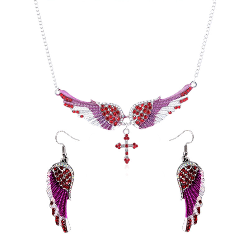 

3pcs Earrings Plus Necklace Gothic Style Jewelry Set Devil Wings With Cross Desing Perfect Halloween Decor For Female Match Daily Outfits