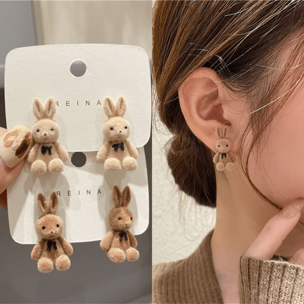 Plush Teddy Bear Girl's Earrings Bunny Gift