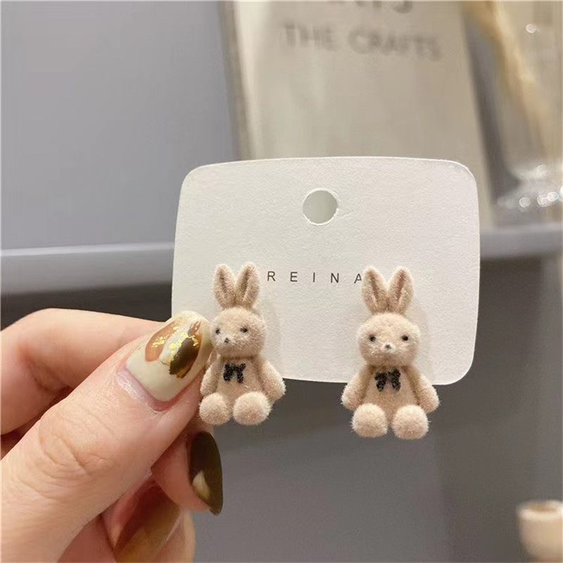 Ms Cute Plush Teddy Bear Earrings Bunny Earrings Beige Brown