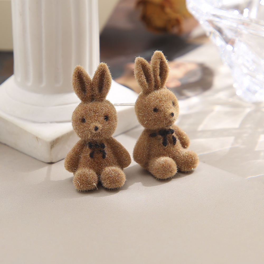Ms Cute Plush Teddy Bear Earrings Bunny Earrings Beige Brown