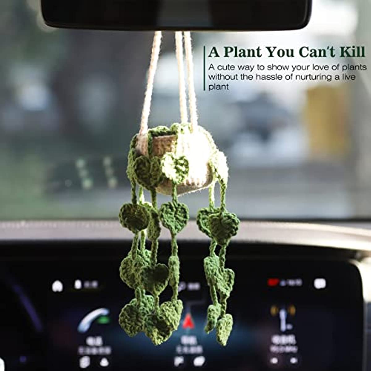 Cute Potted Plant Crochet Hanging Basket, Boho Basket Knitted Rear View Car  Mirror Hanging Accessories, Funny Wool Crochet Plant