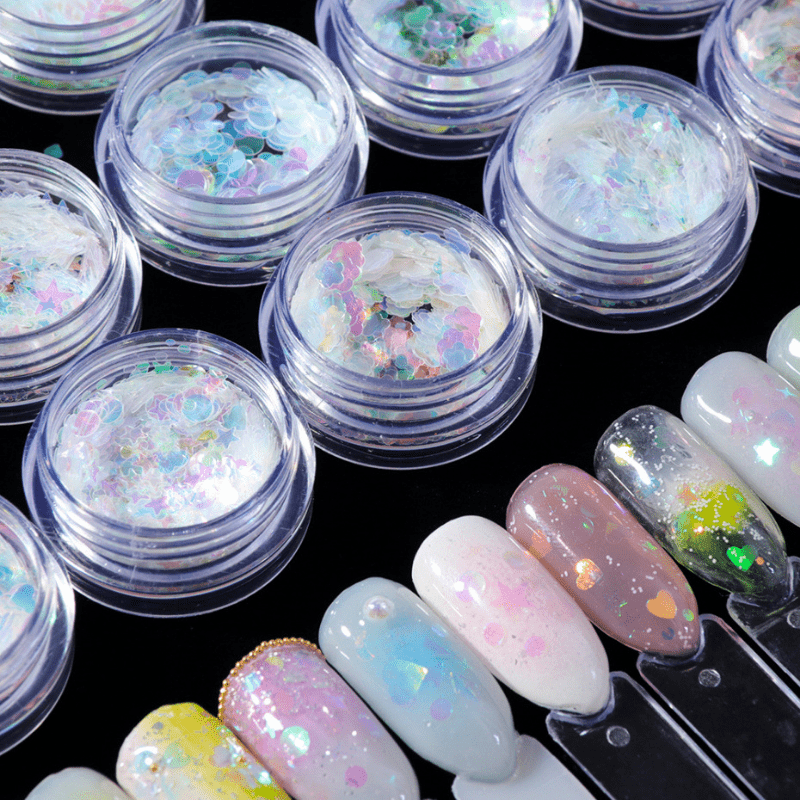 18 Boxes Body Glitter, Holographic Chunky Glitters Sequins,Nail Sequins  Iridescent Flakes, for Body Face Hair Make Up Nail Art 