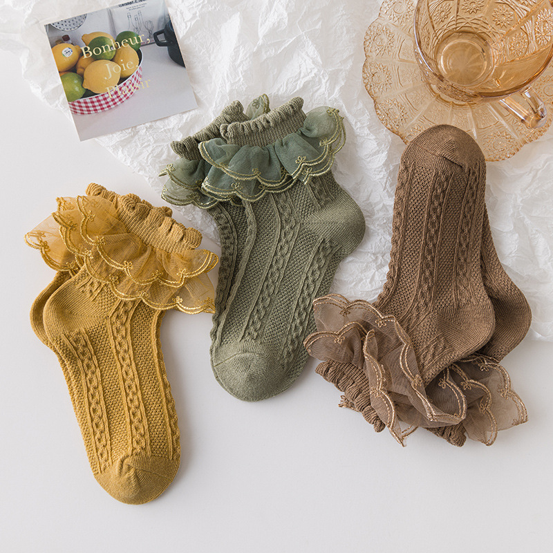 Girls Lace Ruffled Princess Socks - Soft Breathable Comfy