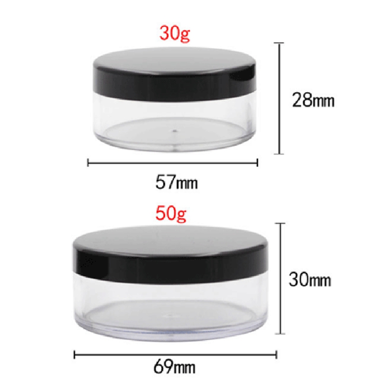 TEMU Tarro de Polvo Suelto de Plástico de 30g/50g con , Contenedor Cosmético Vacío con Mate Negra, Portátil para Polvo Suelto