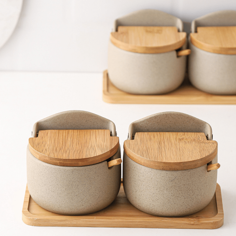 Japanese Ceramic Bamboo And Wood Lid Seasoning Jar Seasoning - Temu