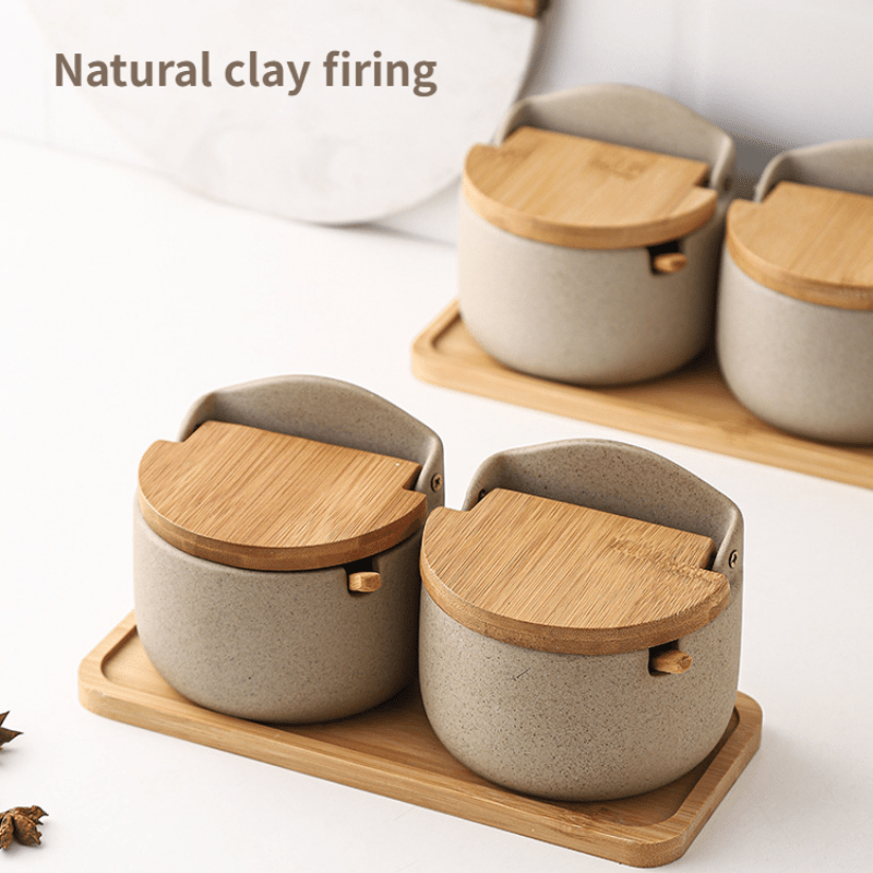 Japanese Ceramic Bamboo And Wood Lid Seasoning Jar Seasoning - Temu
