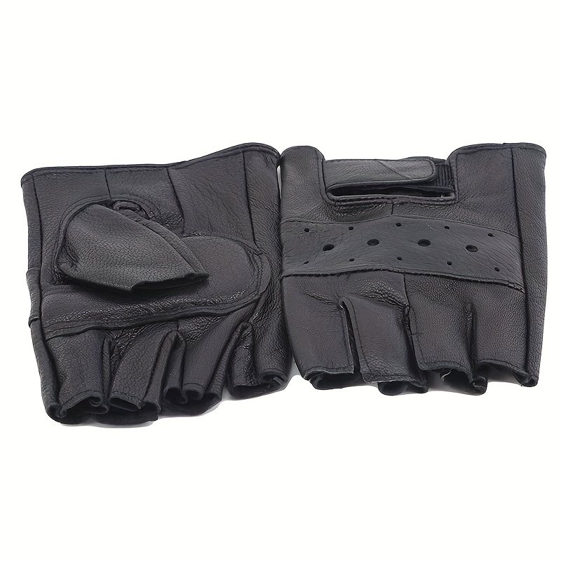 Guantes de cuero para hombre sin dedos, guantes de conducción de coches  cuero de cordero perforado, guantes sin dedos -  España