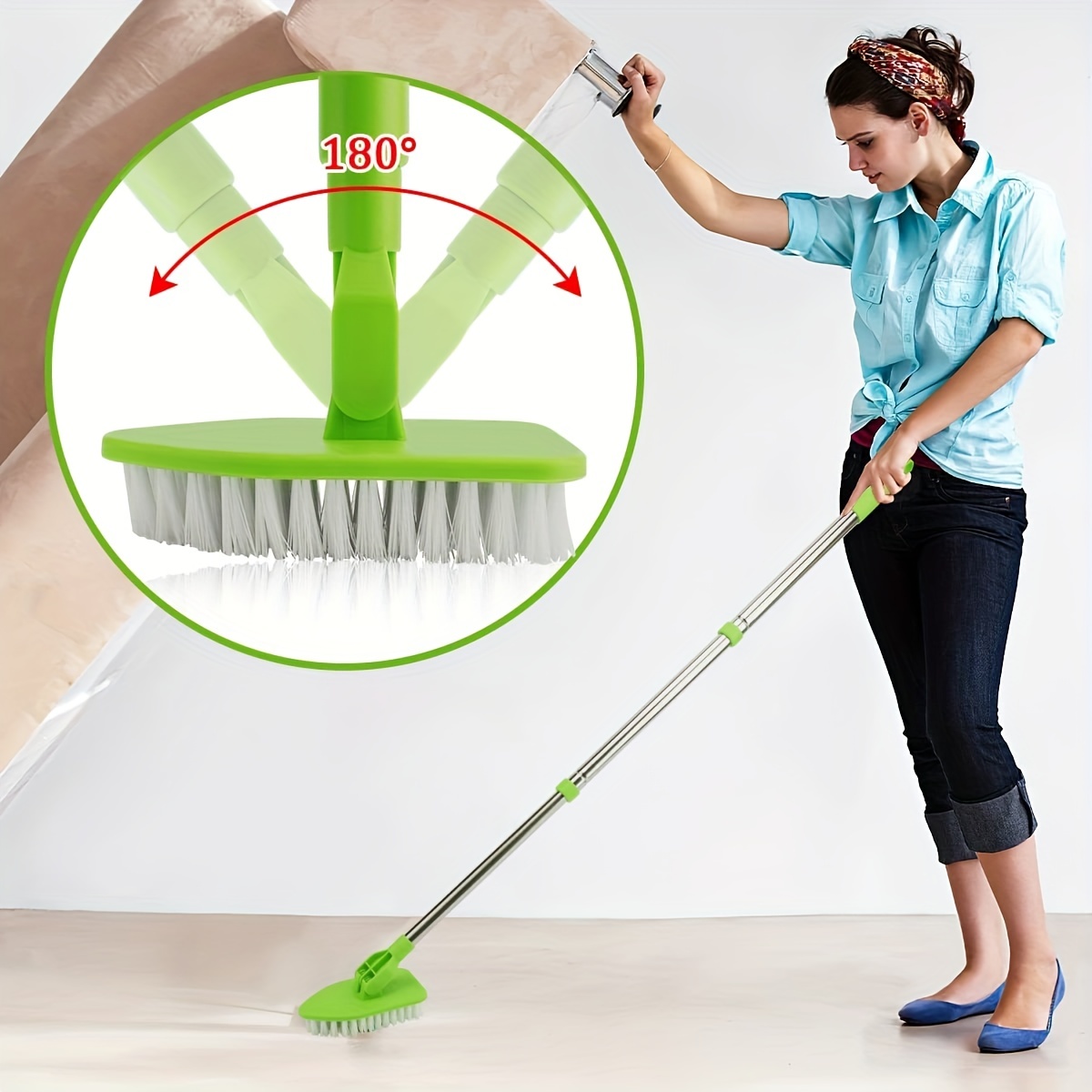 Baseboard Cleaner Tool with Handle No-Bending Mop with 2 Cleaning Pads  Adjustable Detachable Bathroom Cleaning Tool