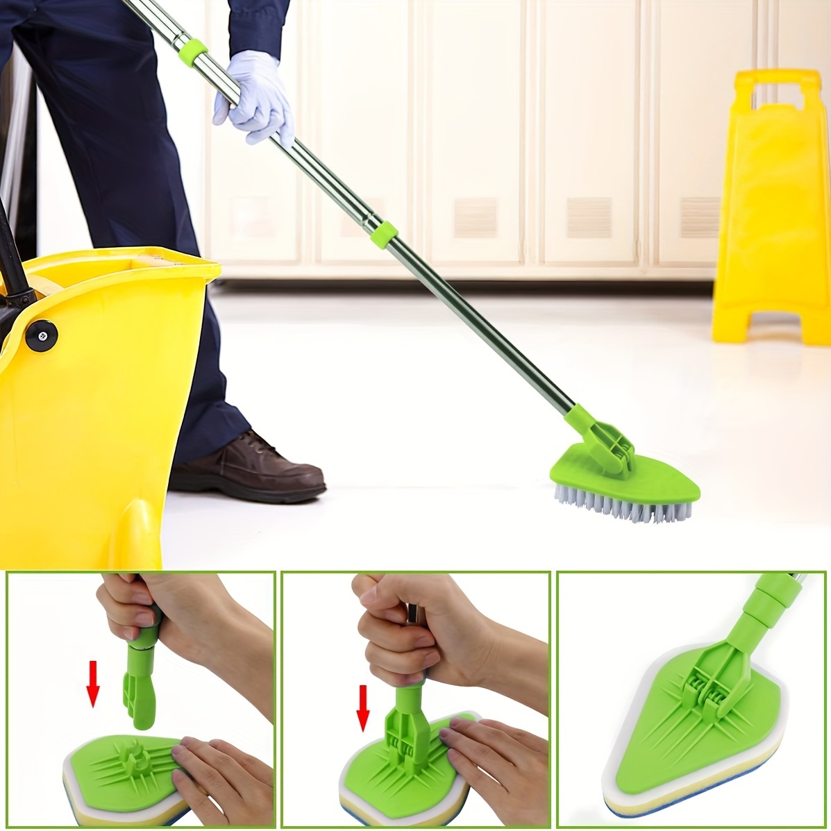Baseboard Cleaner Tool with Handle No-Bending Mop with 2 Cleaning Pads  Adjustable Detachable Bathroom Cleaning Tool