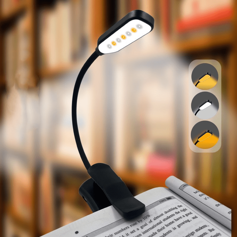 1pc USB Led Ricaricabile Luce Per Libro, 7 LED Luce Da Lettura, Con Clip  3-Livelli Luce Bianca Calda Fredda Giorno, Lampada Per Libro Protezione  Degli