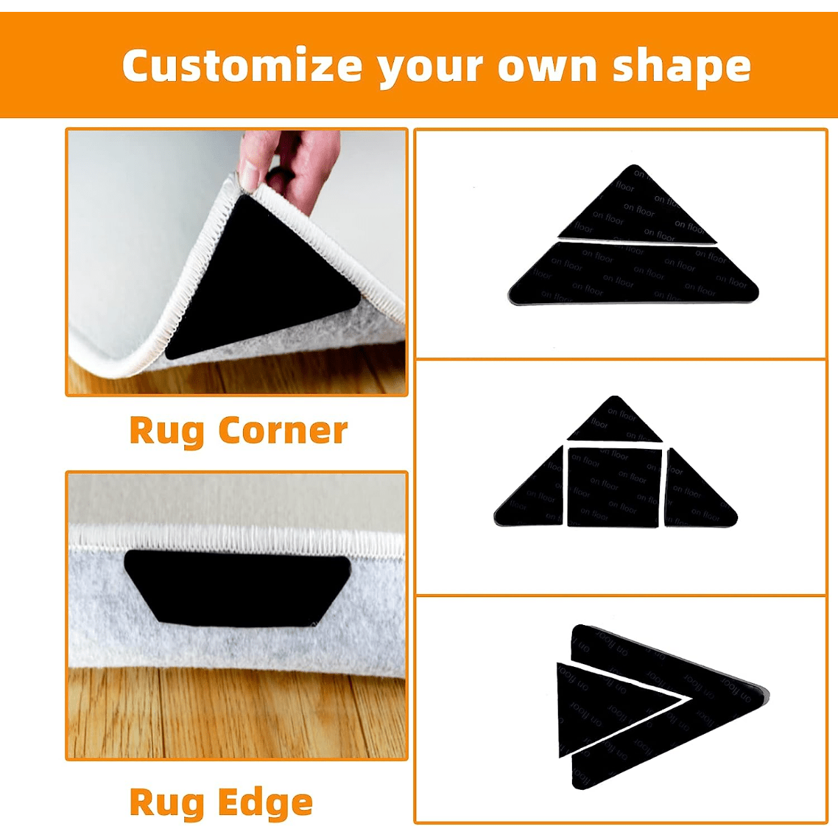 10 Pcs Anti Curling Carpet Tape Rug Grippers, Non Slip Rug Runner Gripper  Pad for Area Rugs Double Sided Washable Reusable Pads for Tile Hardwood