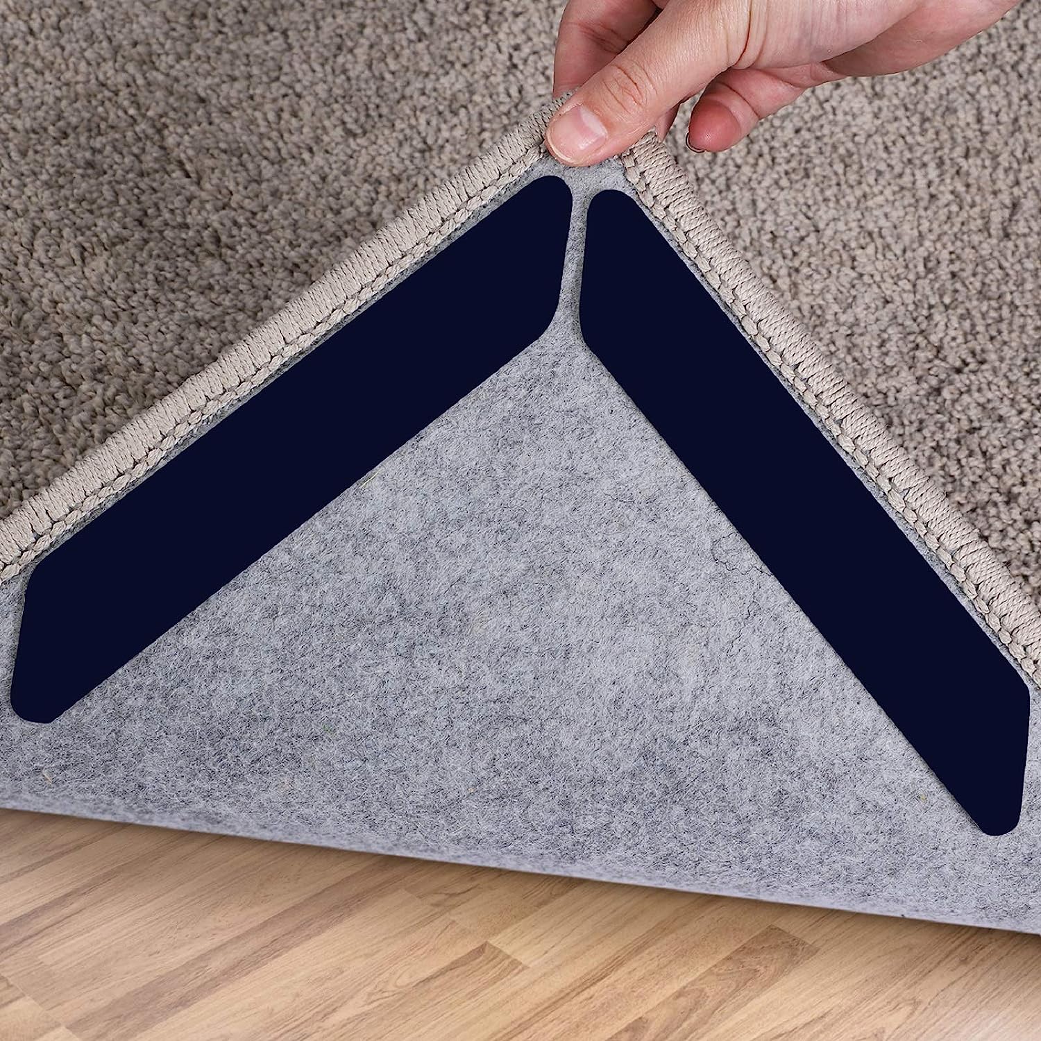 8pcs Carpet Tape Non Slip Rug Tape Reusable Rug Pad Gripper for Area Rugs  Dual Sided Adhesive Rug Sticker Keep Corners Flat