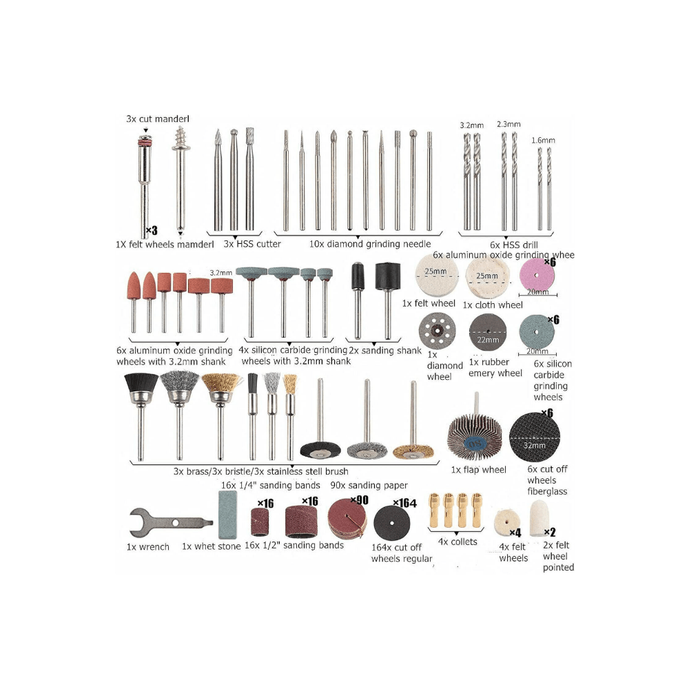 Ensemble d'accessoires pour outils rotatifs abrasifs, Mini perceuse  électrique, Kit pour Dremel, ponçage, polissage, coupe, têtes de gravure