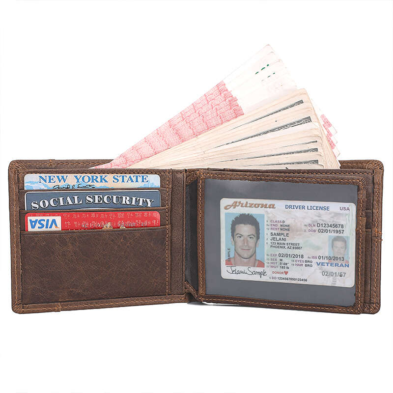 Mens Leather Card Holder Wallet for Men - 10 Card Slots 01 Id Card Slots