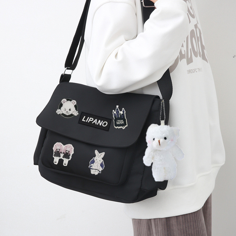 Cute Japanese Harajuku Canvas Casual Teenage School Bag Aesthetic Sweet  Messenger Bag Large Capacity New Women Shoulder Bag
