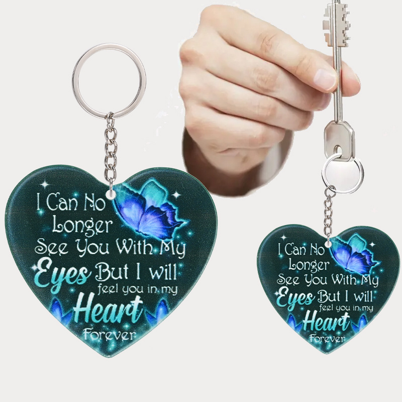 1pc Acrylic Vintage Blue Heart-shaped Butterfly Car KeyChain Hanging  Multifunction Key Chain Decoration For Gift Accessories