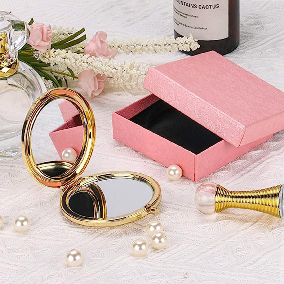 Magnifying Compact Mirror for Purses ,Folding Mini Pocket Double