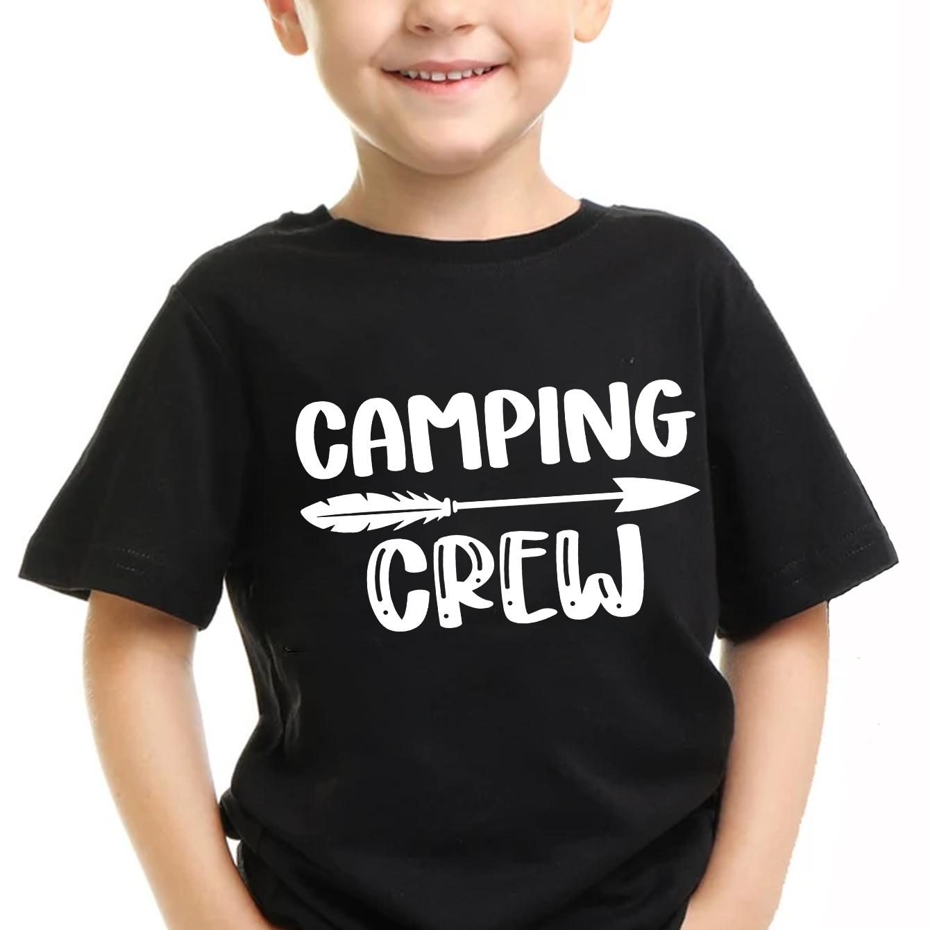 

Stylish Camping Crew Print T Shirt, Tees For Kids Boys, Casual Short Sleeve T-shirt For Summer Spring Fall, Tops As Gifts