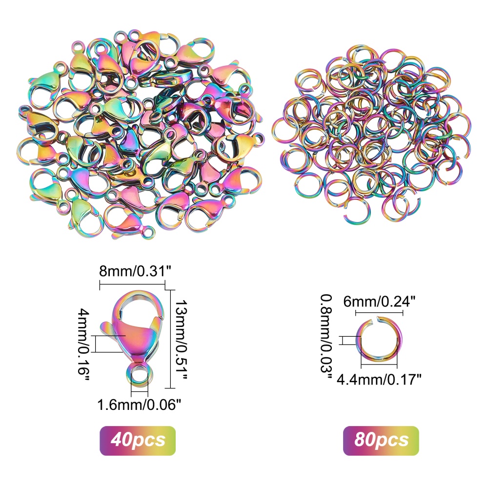 60pcs Lobster Clasps with 120pcs 4mm Open Jump Rings 304 Stainless