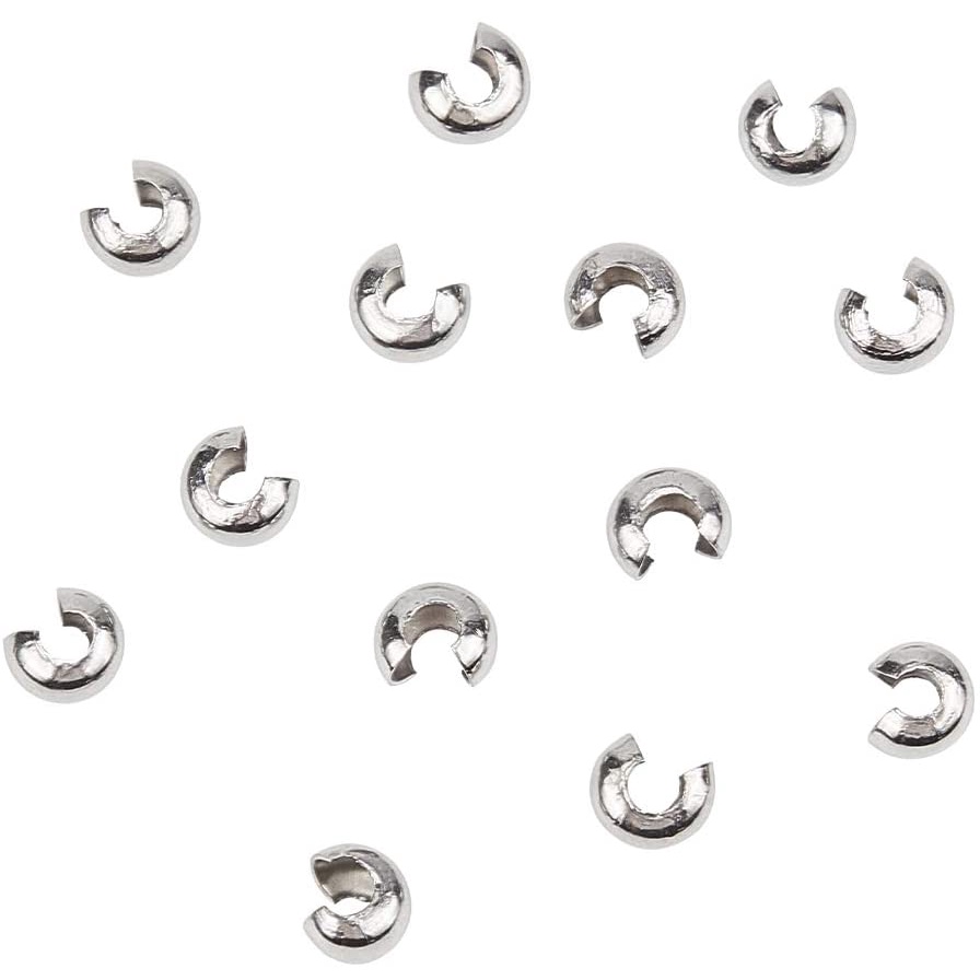 1Box/100pcs Half Round Open Crimp Beads 304 Stainless Steel Crimp Beads  Covers Beads End Tip Metal Material 5mm Diameter Beads For Women Bracelet  Neck