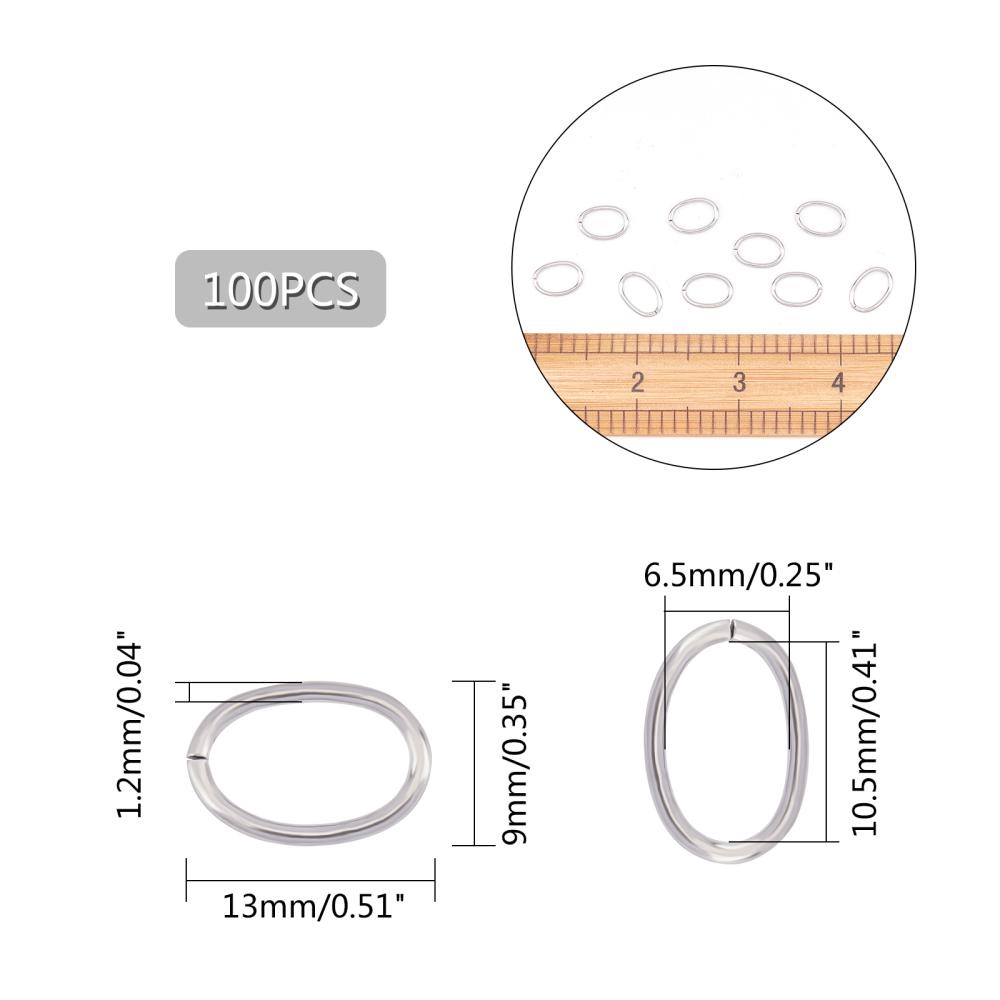 Stainless Steel Oval Split Rings 100PCS Heavy Duty Open Jump Rings