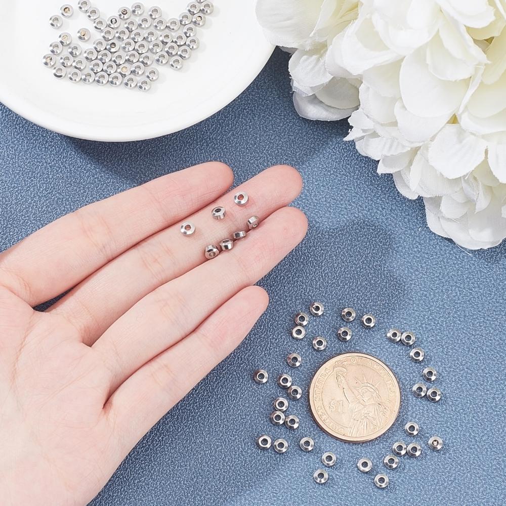 About 100pcs 2 Colors 4mm Tiny Flat Round Spacer Beads Stainless Steel Beads Bead Spacers Metal Bead Smooth Beads for Jewelry Making Findings Golden