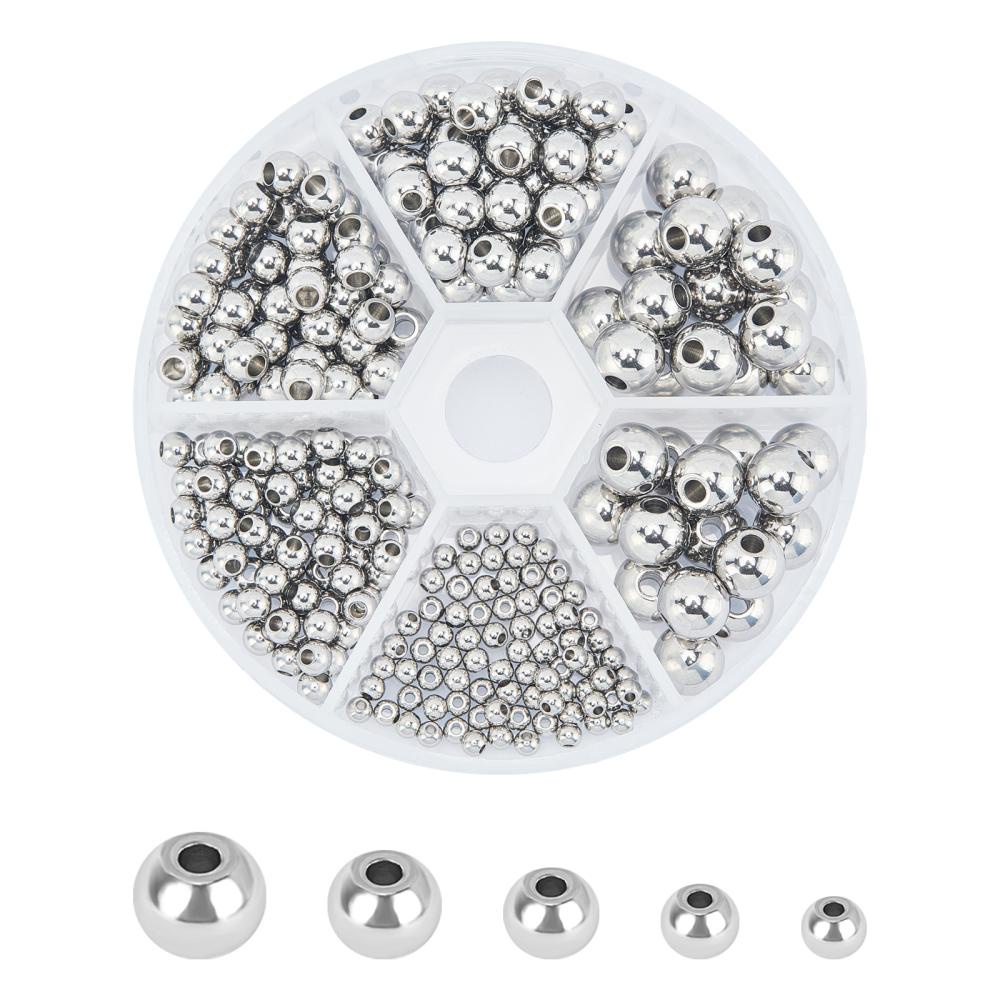 Stainless Steel Round Beads Ball Hole Loose Spacer Beads - Temu