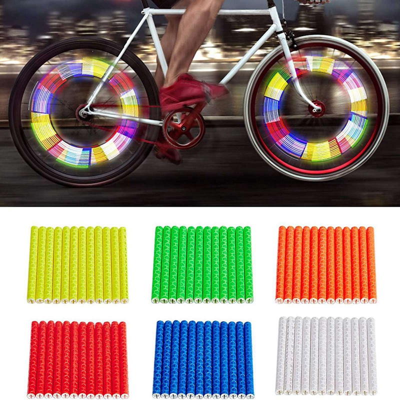 

12pcs Reflective Bicycle Wheel Spokes Sticker Kit - Enhance Visibility And Safety During Night Rides