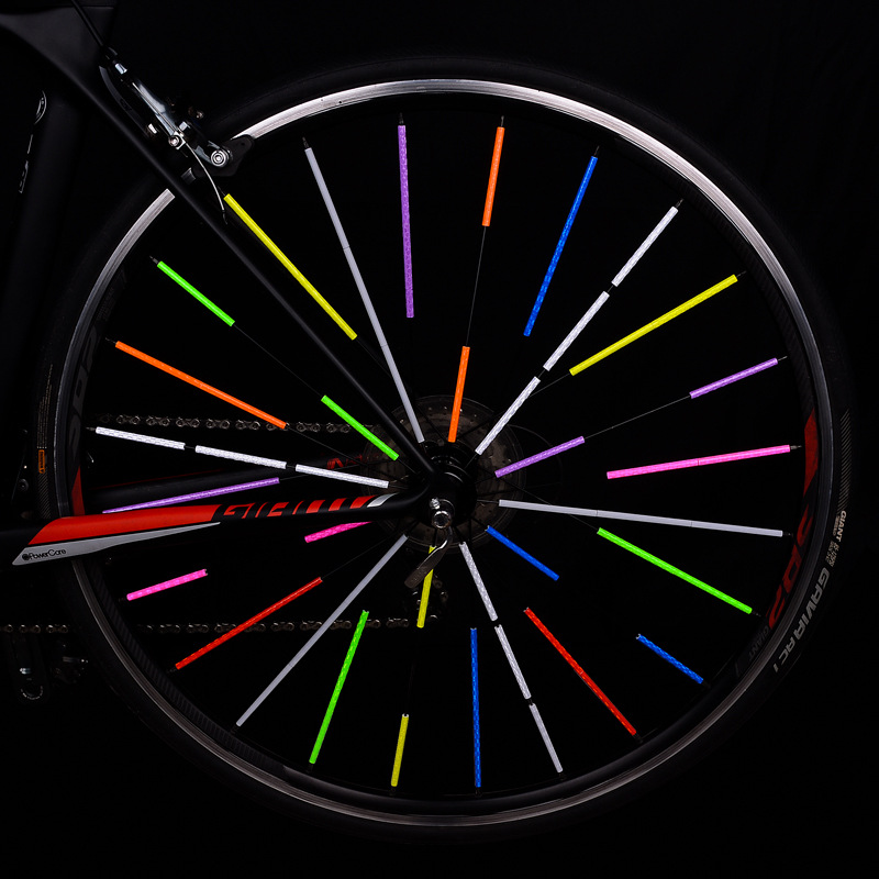 12pcs reflective bicycle wheel spokes sticker kit enhance visibility and safety during night rides details 0