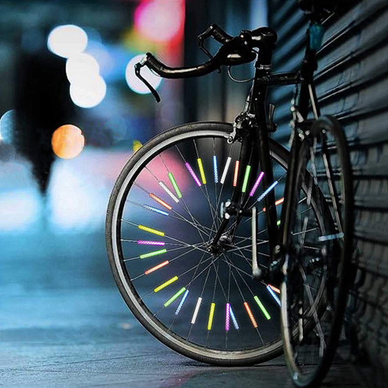 12pcs reflective bicycle wheel spokes sticker kit enhance visibility and safety during night rides details 6