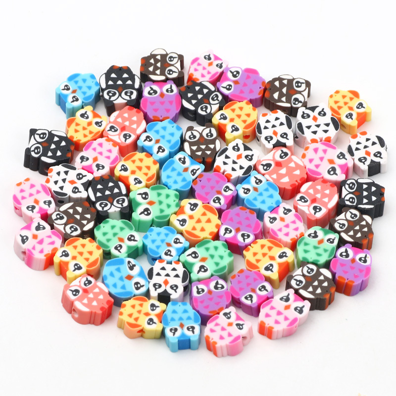 

30pcs 8*10mm Multicolor Cute Cartoon Animal Owl Polymer Clay Spacer Beads Loose Beads For Jewelry Making Diy Handmade Accessory